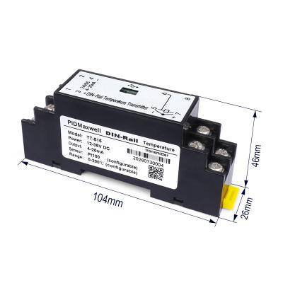 Transmisor de temperatura para riel DIN, 4-20mA, universal, RTD PT100, termopar, configurable por PC/App